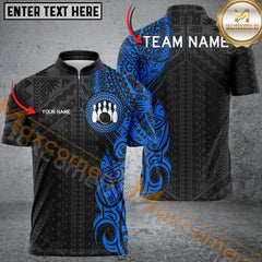 Maxcorners Black And Blue Tribal Pattern Mens Bowling Shirts Custom Bowling Outfit Men Team Bowling League Jersey