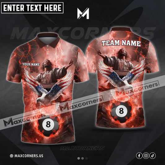 Maxcorners Billiards Jesus Thunder Lightning Multicolor Options Personalized Name, Team Name 3D Shirt (4 Colors)