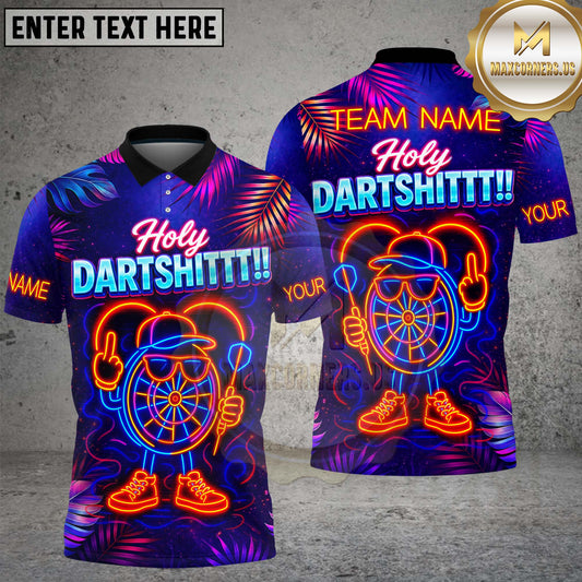 Maxcorners Darts Neon Holy Dartboard Character Design Personalized Name 3D Unisex Shirt