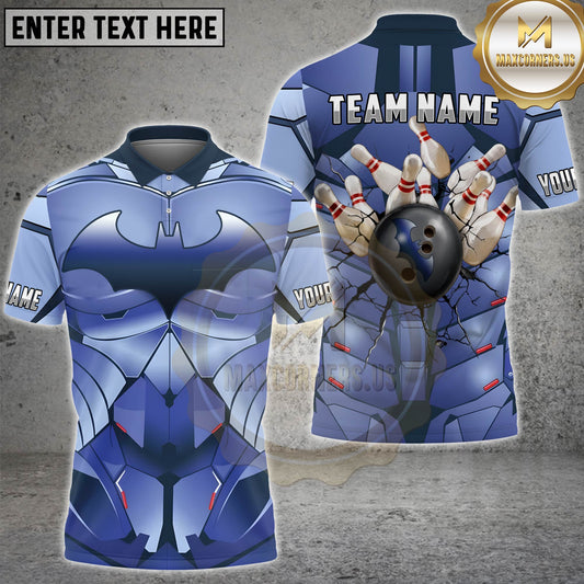 Maxcorners Bowling Blue Bat Armor Bowling Ball Design Personalized Name 3D Unisex Shirt