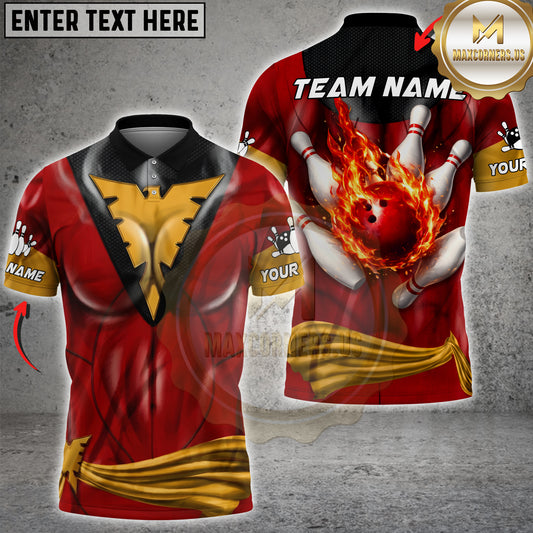 Maxcorners Bowling Red Armor Flaming Bowling Ball Personalized Name 3D Unisex Shirt