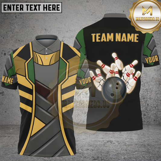 Maxcorners Bowling Pins Strike Design Personalized Name 3D Unisex Shirt