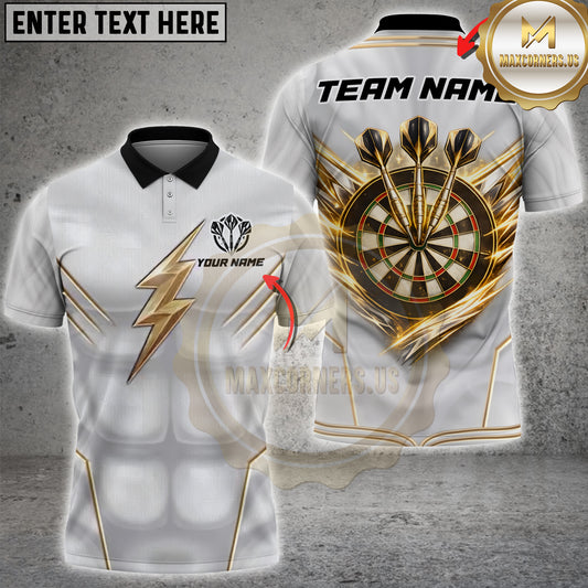 Maxcorners Darts White Gold Lightning Personalized Name 3D Unisex Shirt