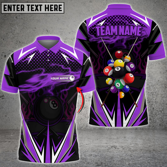 Maxcorners Billiards 8 Pool Fire Flame Thunder Lightning Pattern Sport Jersey Multicolor Options Personalized Name, Team Name 3D Polo Shirt (4 Colors)