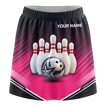 Maxcorners Bowling Pink Gradient Strike Design Personalized 3D Skirts With Shorts