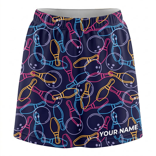 Maxcorners Bowling Colorful Doodle Pattern Personalized 3D Skirts With Shorts