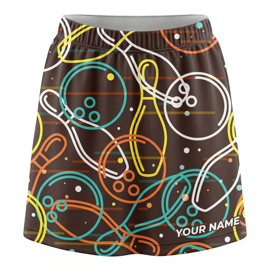 Maxcorners Bowling Neon Line Art Pattern Personalized 3D Skirts With Shorts