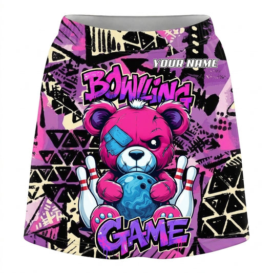 Maxcorners Bowling Pink Teddy Bear Graffiti Personalized 3D Skirts With Shorts