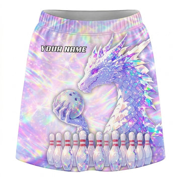 Maxcorners Bowling Iridescent Dragon Fantasy Personalized 3D Skirts With Shorts