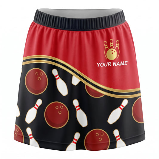 Maxcorners Bowling Red And Black Ball Pattern Personalized 3D Skirts With Shorts