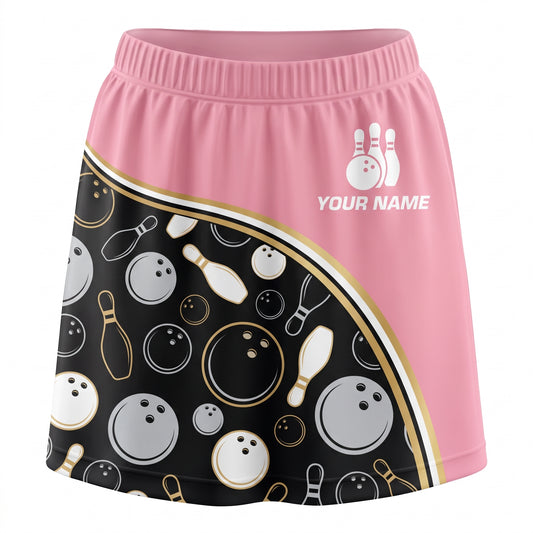 Maxcorners Bowling Pink Monochrome Ball Pattern Personalized 3D Skirts With Shorts