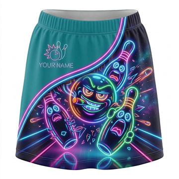 Maxcorners Bowling Funny Neon Cosmic Ball Personalized 3D Skirts With Shorts