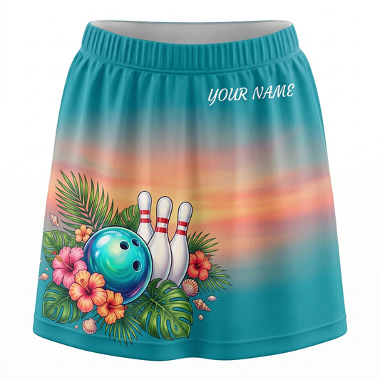 Maxcorners Bowling Sunset Tropical Strike Personalized 3D Skirts With Shorts