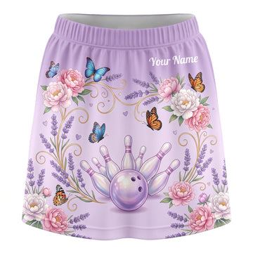 Maxcorners Bowling Lavender Floral Pattern Personalized 3D Skirts With Shorts