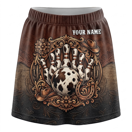 Maxcorners Bowling Vintage Western Pattern Personalized 3D Skirts With Shorts
