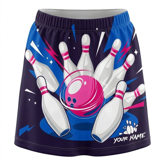 Maxcorners Bowling Pink Ball And Pins Personalized 3D Skirts With Shorts