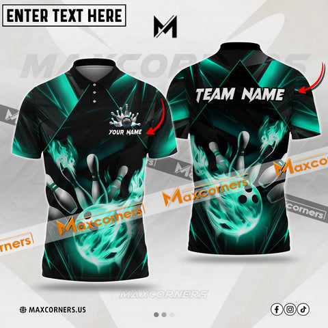 Maxcorners Fireball Fury Bowling Jersey Multicolor Option Customized Name, Team Name 3D Polo Shirt