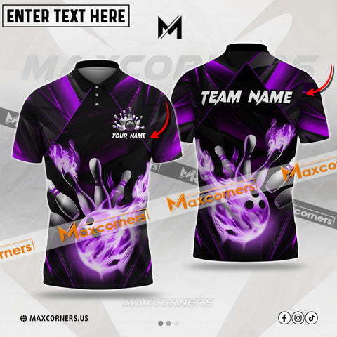 Maxcorners Fireball Fury Bowling Jersey Multicolor Option Customized Name, Team Name 3D Polo Shirt