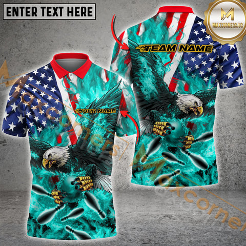 Maxcorners Patriotic Eagle Ball Fire Bowling Jersey Multicolor Option Customized Name, Team Name 3D Shirt