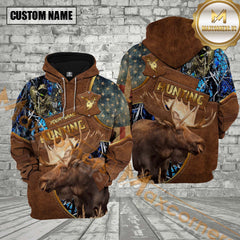 Maxcorners Premium Moose Hunter Blue Camouflage 3D Full Print Hoodie Best Gift For Hunter