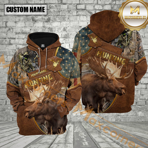 Maxcorners Premium Moose Hunter Grass Brown Camouflage 3D Full Print Hoodie Best Gift For Hunter