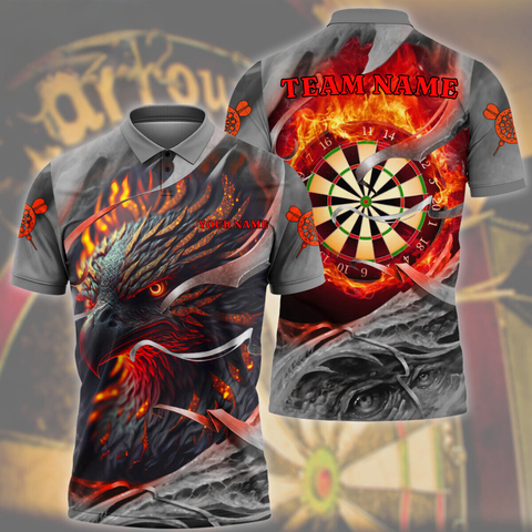 Maxcorners Darts Eagle Fire Flame Customized Name, Team Name 3D Polo Shirt