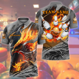 Maxcorners Bowling Ball And Pins Eagle Fire Flame Customized Name, Team Name 3D Polo Shirt