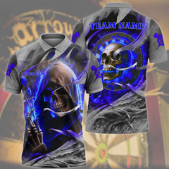 Maxcorners Darts Skull Fire Flame Mutilcolor Options Personalized Name, Team Name 3D Polo Shirt