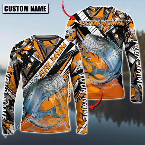 Maxcorners Salmon Fishing Angry Halloween Pattern Sport Jersey Sun Protection Personalized Name, Team Name Long Sleeve Shirt