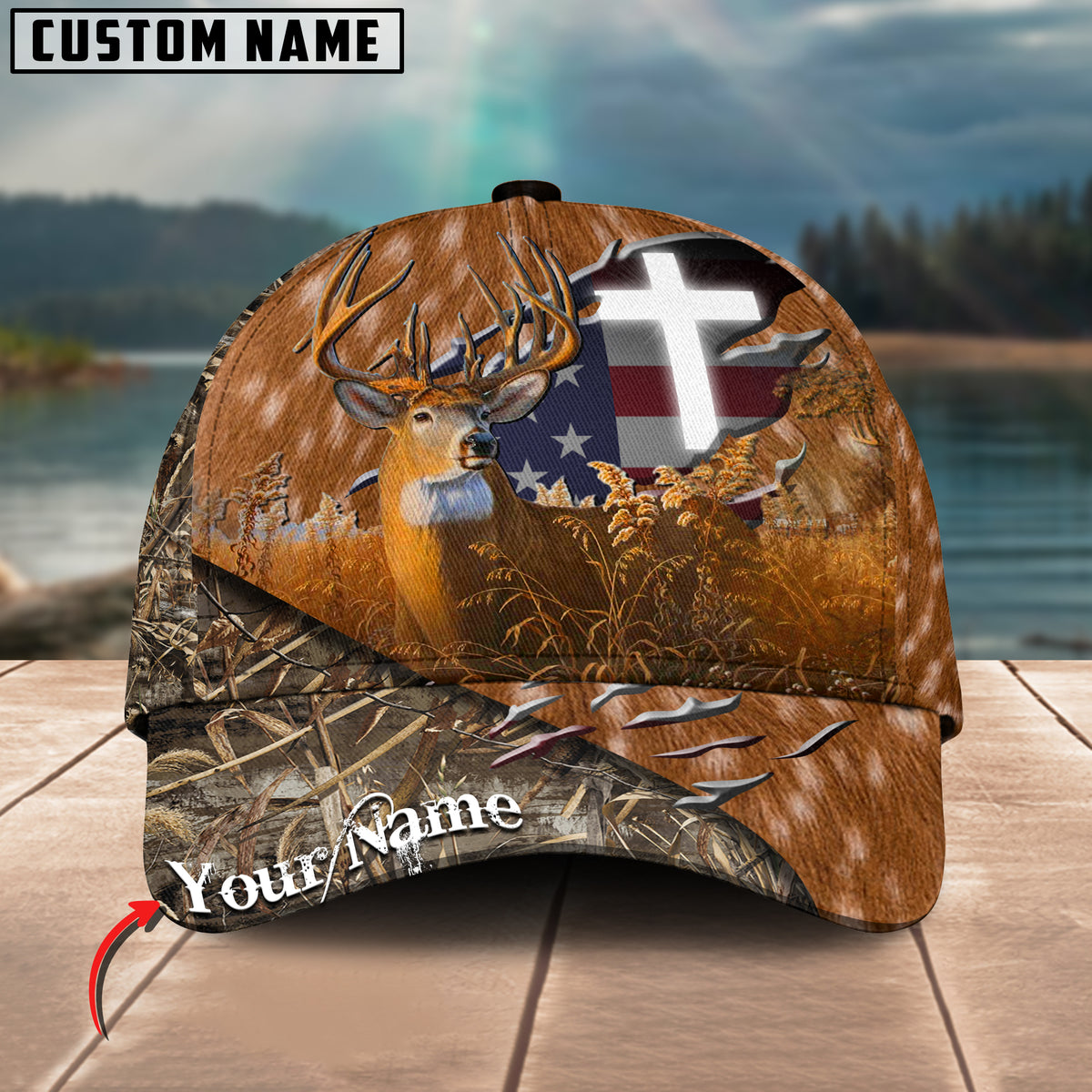 Maxcorners Premium Patriotic Wild Hunting Mutilcolor Options Personalized Name 3D Cap