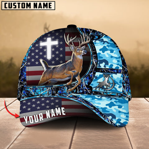 Maxcorners Premium American Patriotic Deer Hunting Mutilcolor Options Personalized Name 3D Cap