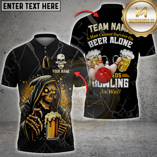 Maxcorners Bowling And Grim Reaper Beer Personalized Name, Team Name 3D Shirt