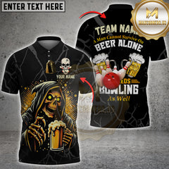 Maxcorners Bowling And Grim Reaper Beer Personalized Name, Team Name 3D Shirt