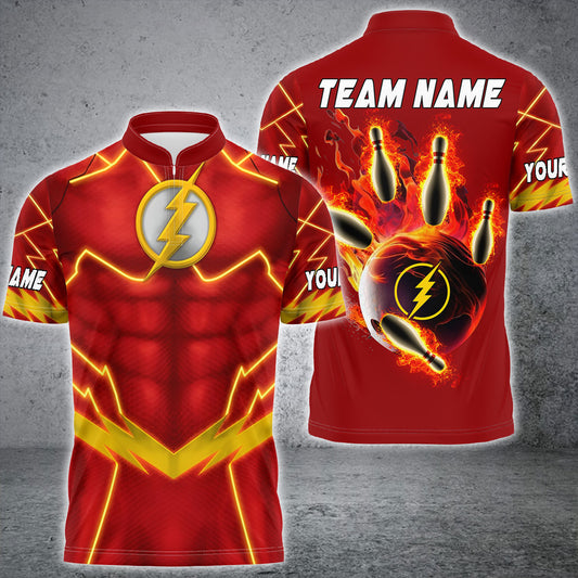 Maxcorners Bowling Jersey With Fire Strike Design Personalized Name 3D Unisex Shirt For Constantino