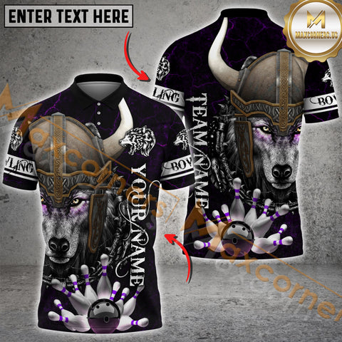 Maxcorners Wolf Vikings Bowling Jersey Multicolor Option Customized Name, Team Name 3D Polo Shirt