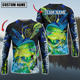 Maxcorners Mahi-Mahi Fishing Tailored Tides Pattern Personalized Name, Team Name 3D Long Sleeve Shirt