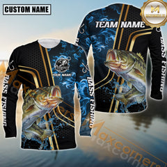 Maxcorners Bass Fishing Fierce Deep Sea Hunter Personalized Name, Team Name 3D Long Sleeve Shirt
