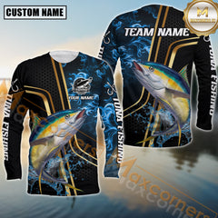 Maxcorners Tuna Fishing Fierce Deep Sea Hunter Personalized Name, Team Name 3D Long Sleeve Shirt
