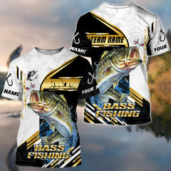 Maxcorners Bass Fishing Hook Graphic & Jumping Fish Art  Personalized Name, Team Name 3D Long Sleeve Shirt