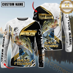 Maxcorners Bass Fishing Hook Graphic & Jumping Fish Art  Personalized Name, Team Name 3D Long Sleeve Shirt
