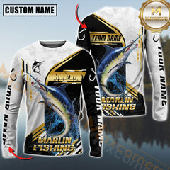 Maxcorners Marlin Fishing Hook Graphic & Jumping Fish Art  Personalized Name, Team Name 3D Long Sleeve Shirt
