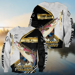 Maxcorners Salmon Fishing Hook Graphic & Jumping Fish Art  Personalized Name, Team Name 3D Long Sleeve Shirt