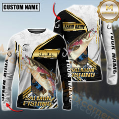 Maxcorners Salmon Fishing Hook Graphic & Jumping Fish Art  Personalized Name, Team Name 3D Long Sleeve Shirt