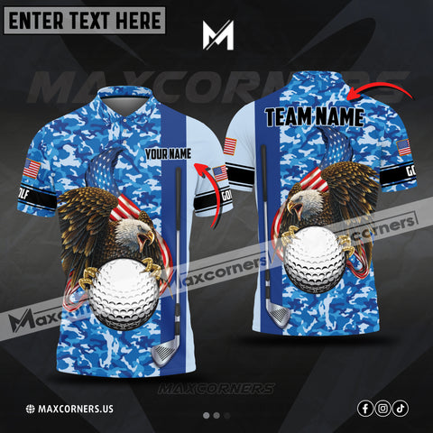 MaxCorners Customized Name Premium Eagle US Camo Golf Multicolor Option 3D Polo Shirt