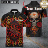 Maxcorners Men's Custom Darts Shirt With Roses Skull Polynesian Pattern And Red Dartboard LM1605