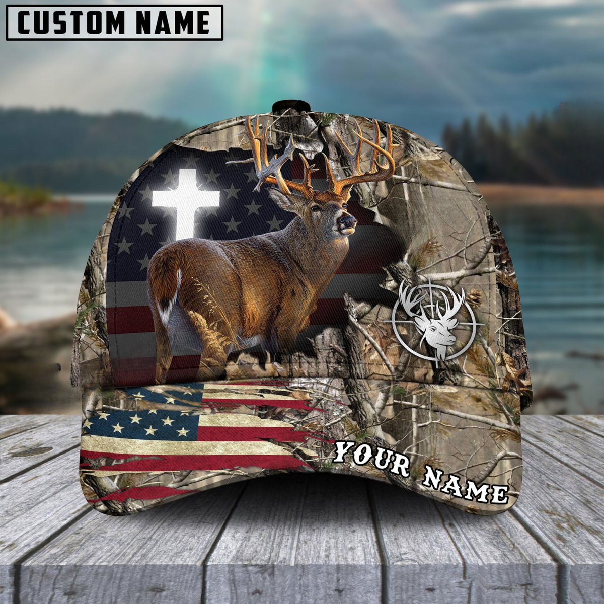 Maxcorners Cross America Hunting Deer Crack Camo Pattern Multicolor Option Personalized Cap