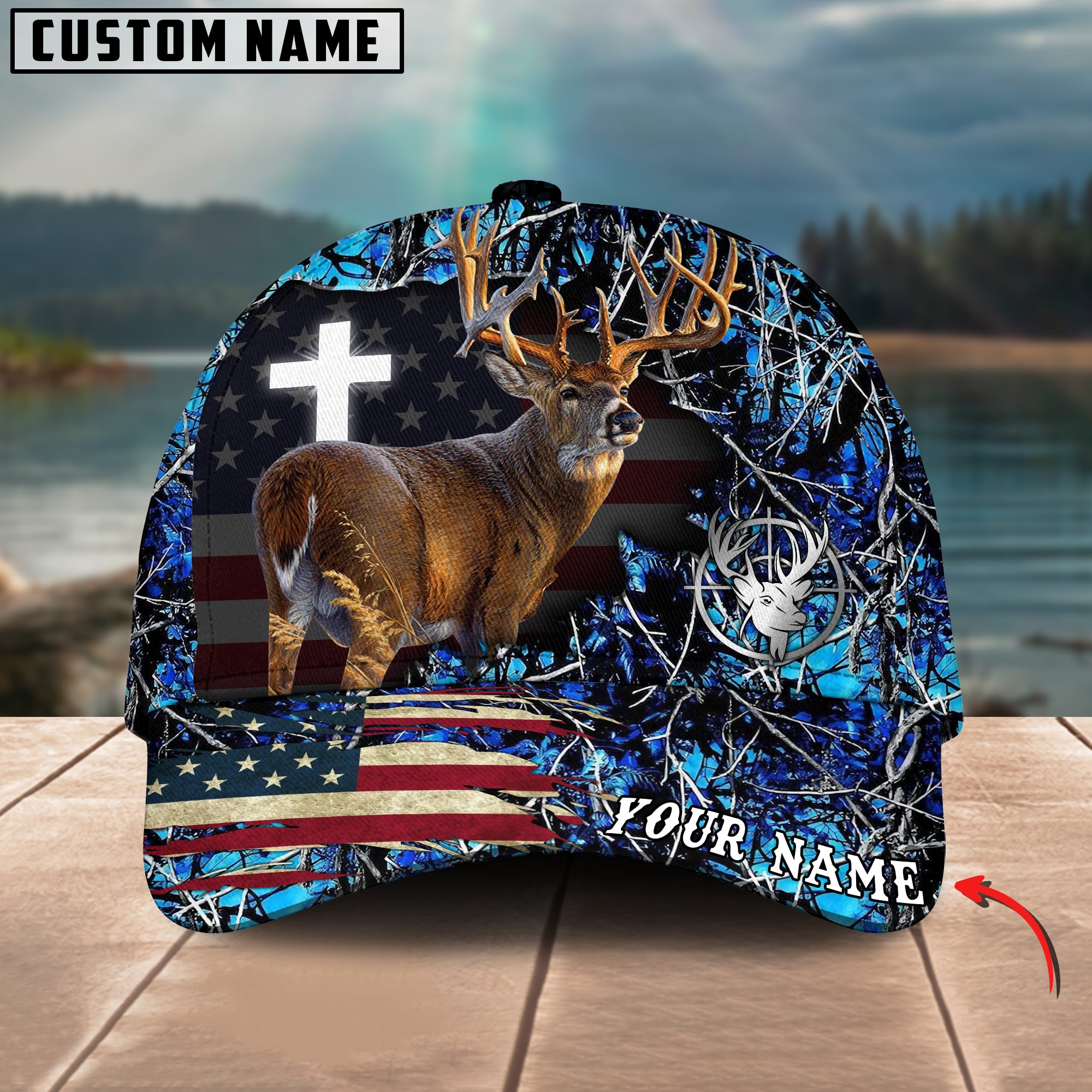 Cross America Hunting Deer Crack Camo Pattern Multicolor Option Personalized Cap