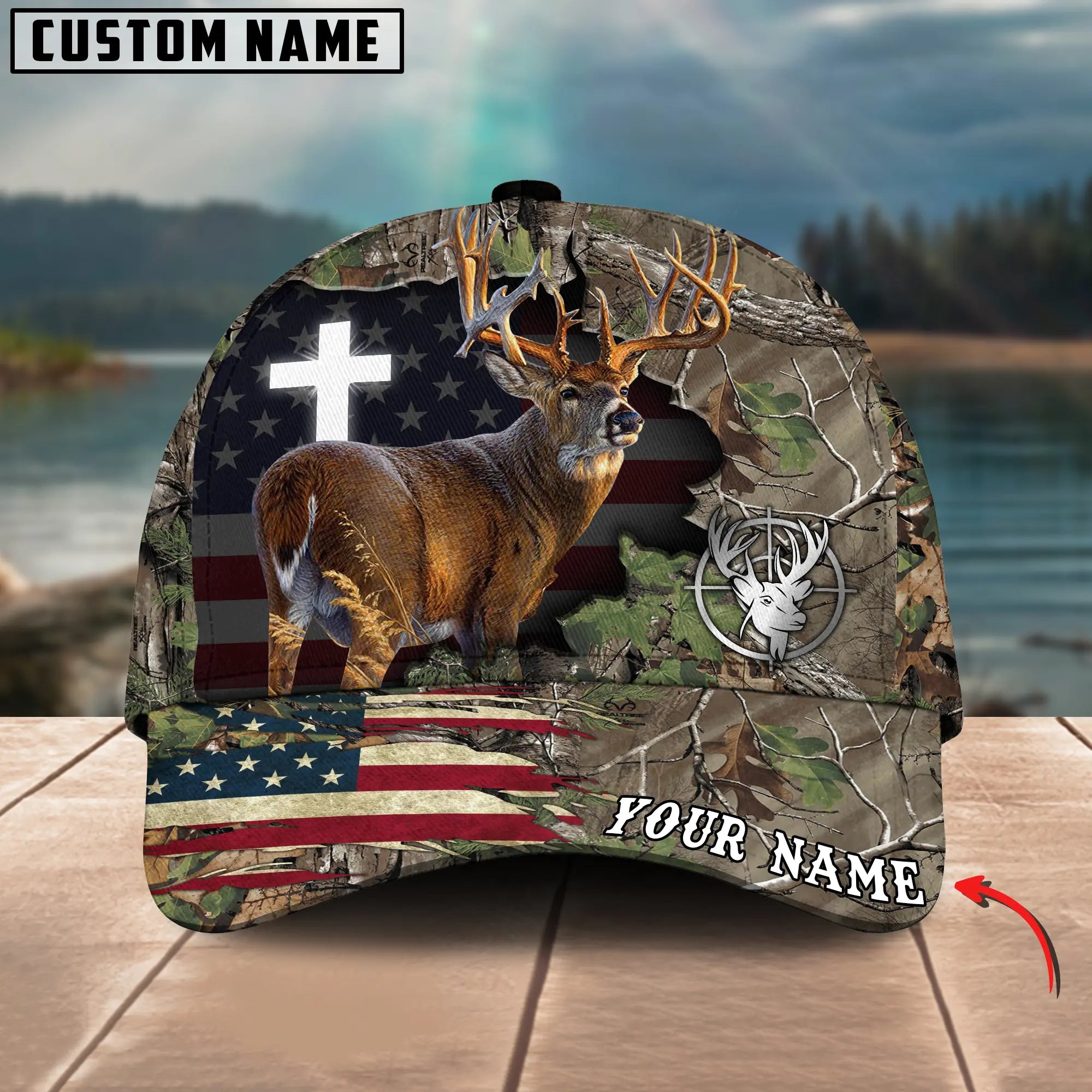 Cross America Hunting Deer Crack Camo Pattern Multicolor Option Personalized Cap