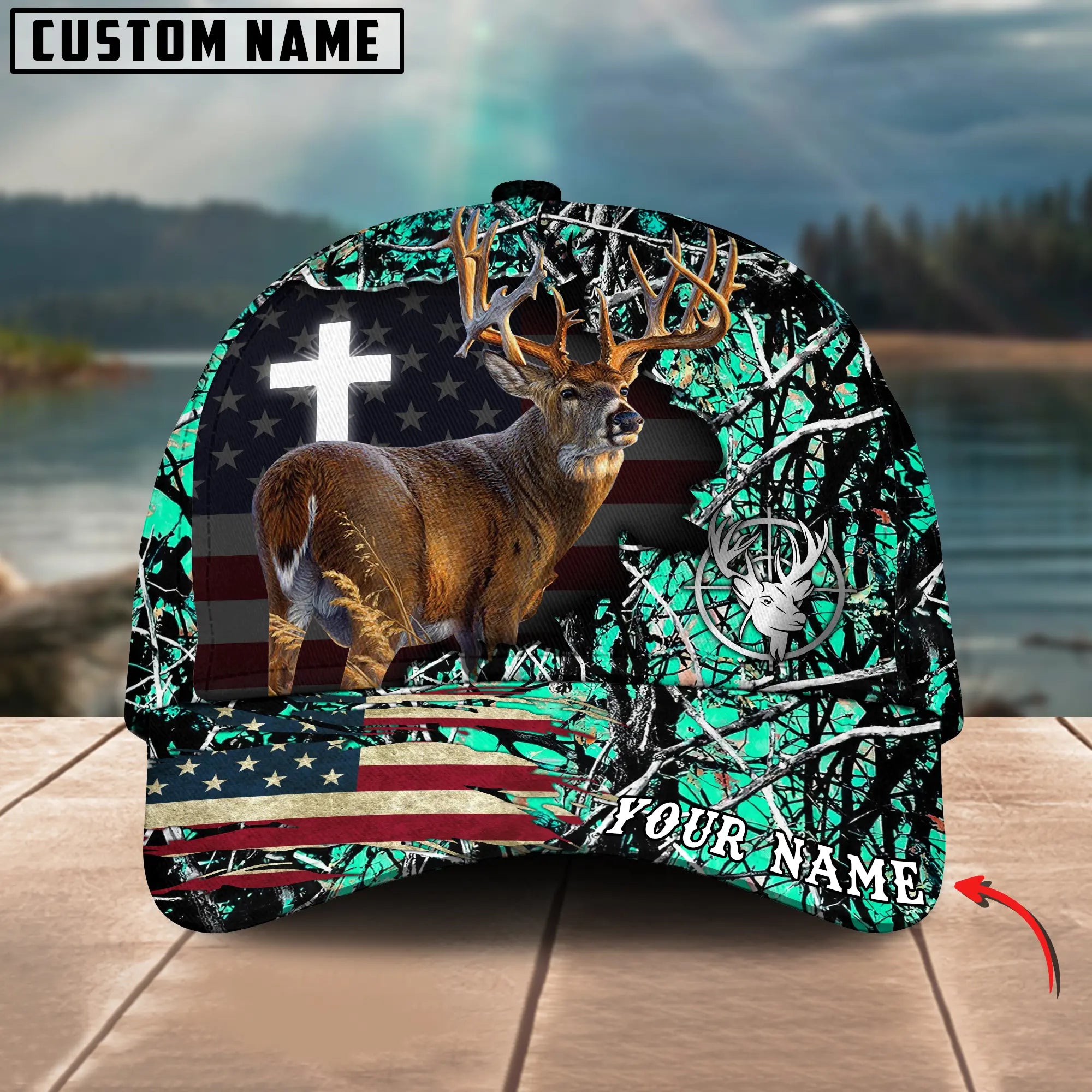 Cross America Hunting Deer Crack Camo Pattern Multicolor Option Personalized Cap