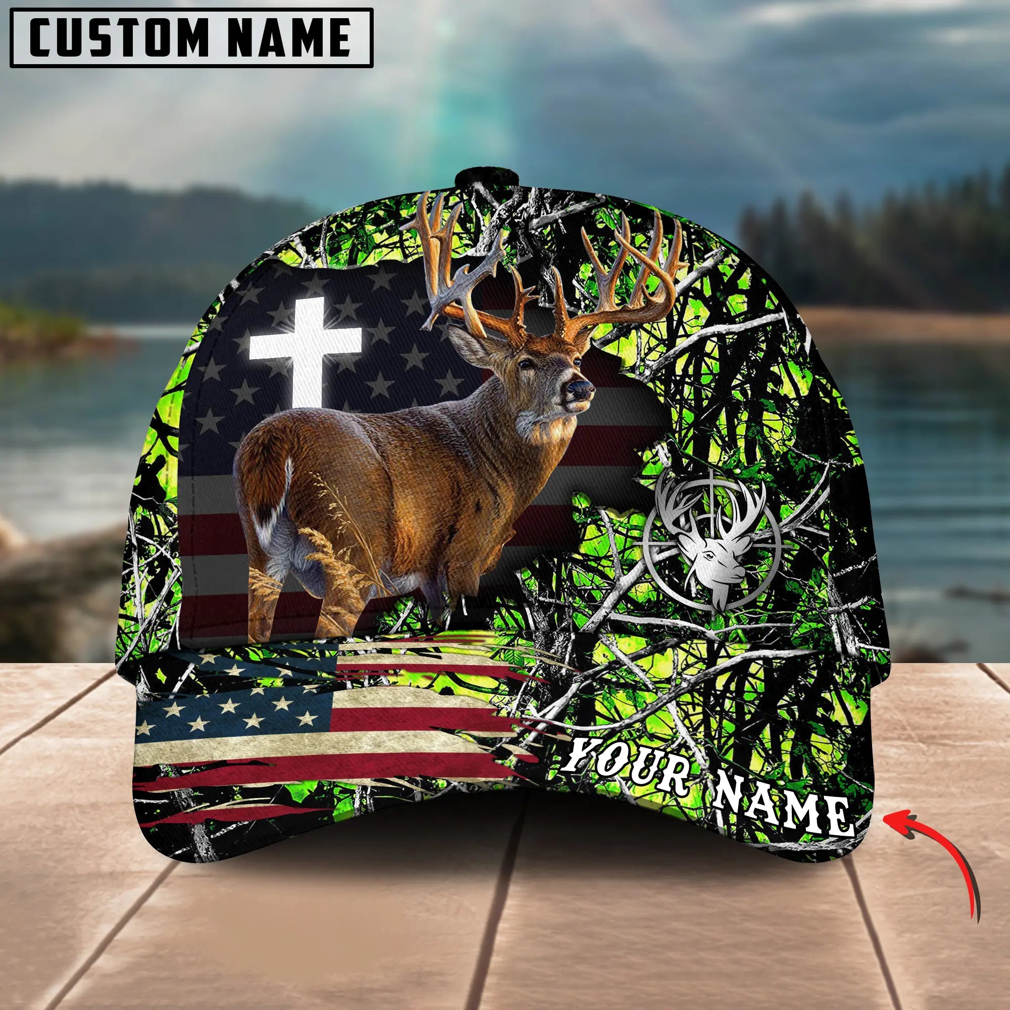 Cross America Hunting Deer Crack Camo Pattern Multicolor Option Personalized Cap